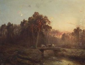 Abendliche Waldlandschaft Mit Hirte Und Seiner Herde by Carl Hilgers
