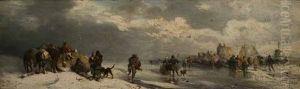 Wintervergnugen Auf Dem Eis, Im Hintergrund Eine Hollandische Stadt by Carl Hilgers