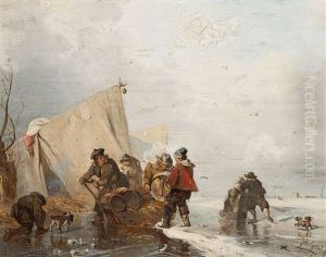 Winter Landscape With Figures On The Ice by Carl Hilgers