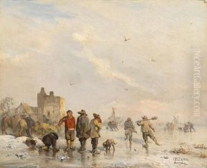 Auf Dem Eise. Schlittschuhlaufer Auf Einem Kanal by Carl Hilgers