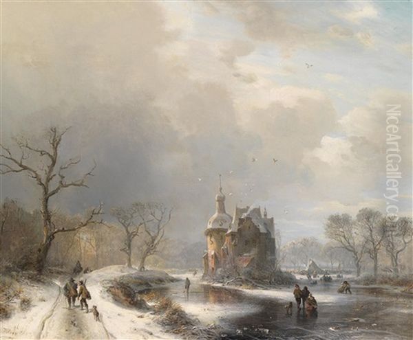 Winterlandschaft Mit Eislaufern Und Jagdgesellschaft - view 1
