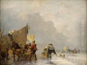 Winterliche Fluslandschaft Mit Regem Treiben by Carl Hilgers
