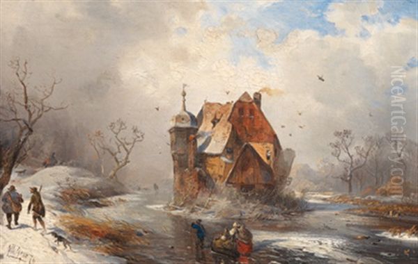 Winterlandschaft Mit Einer Wasserburg - view 1