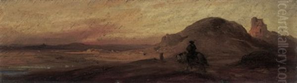 Abendstimmung In Sudlicher Landschaft Mit Reiter - view 1