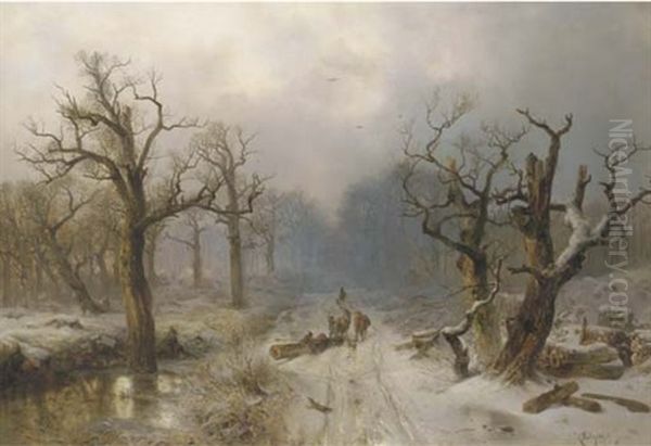 Sunset Over A Snow Covered Forest - view 1