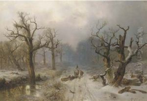 Sunset Over A Snow Covered Forest by Carl Hilgers