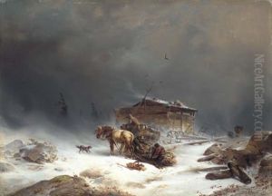 Gathering Wood In A Winter Landscape