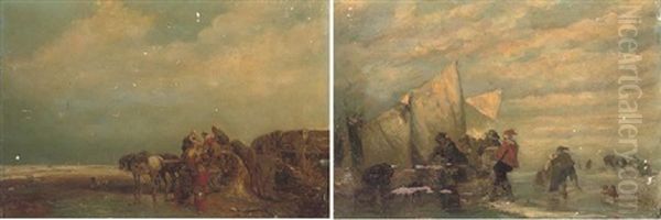 Loading Cargo On The Beach (+ Loading Cargo On A Frozen Waterway; Pair) - view 1