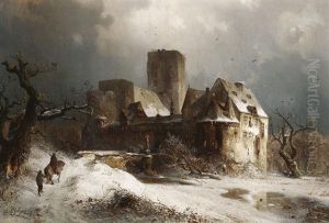 Winterabend: Heimkehrende Soldaten Vor Einem Wasserschlos