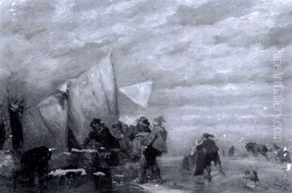 Fishermen Unloading Horsedrawn Carts On The Shore (+ Another Similar; Pair) - view 1