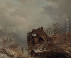 Figures On The Ice By A Mansion