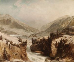 Verschneites Gebirgstal Mit Zugefrorenem Flus by Carl Hilgers