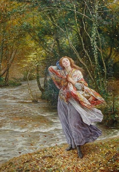 Girl By A Woodland Stream - view 1