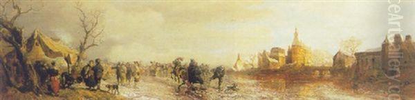 A Winter Landscape With Numerous Figures On The Ice - view 1