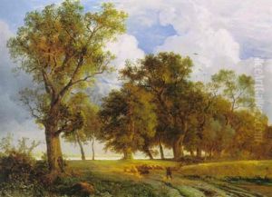 Summer Landscape With A Shepherd Tending To His Flock by Carl Hilgers