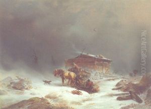 Peasants And A Horse-drawn Sledge In A Snowstorm