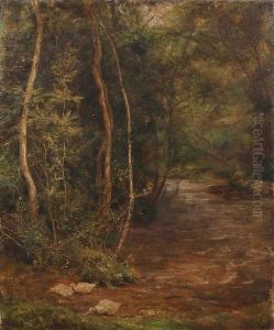 A Woodland Stream, With Ducks To Theforeground by Edgar Barclay