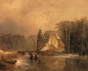 Kleines Wasserschlos In Einer Niederrheinischen Waldlandschaft