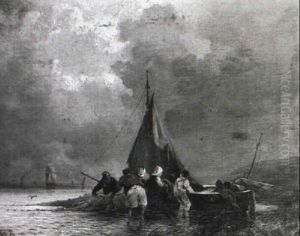 Fischer Mit Ihrem Boot Am Seeufer by Carl Hilgers