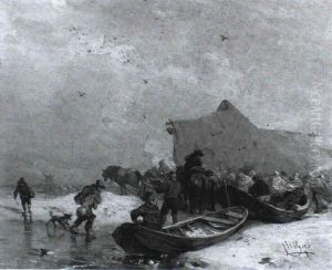Viel Volk Am Ufer Eines Zugefrorenen Gewassers
