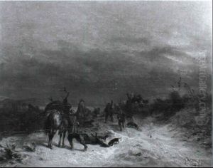Jagdgesellschaft In Verschneiter Winterlandschaft by Carl Hilgers