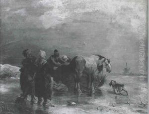 Hollandische Bauern Auf Zugefrorenem Gewasser