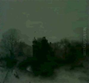 A Winter Landscape With A Horse Drawn Sleigh On A Track By A House by Carl Hilgers