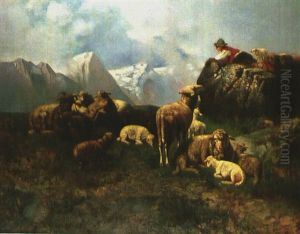 Schafherde Mit Hirte In Den Bergen by Georg Hilgers