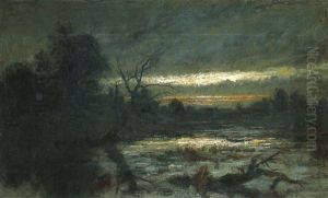 Solnedgang Over Mork Tjarn by Carl Fredrik Hill