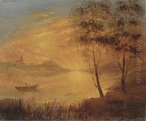 Skanskt Landskap Om Aftonen Strax Efter Solens Nedgang - Evening Landscape After Sunset, Skane by Carl Fredrik Hill