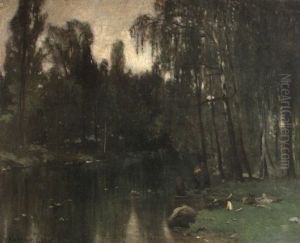 A Wooded River Scene by Carl Fredrik Hill