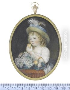 A Young Boy, Named Thomas William Du Buisson, Standing At A Table Before A Basket Filled With Grapes And Peaches, Holding A Peach To His Mouth... by Diana Dietz Hill