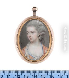 A Lady, Wearing Orange Dress With Blue Trim To Her Decollete, Her Sleeves Slashed To Reveal White Chemise Visible At Her Decollete, Her Powdered Wig Dressed With A White Turban by Diana Dietz Hill