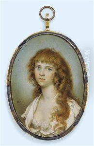 Mrs Robert Graham, In Lace-bordered Decollete Striped Dress, Open-collared White Surcoat, Long Flowing Curling Hair