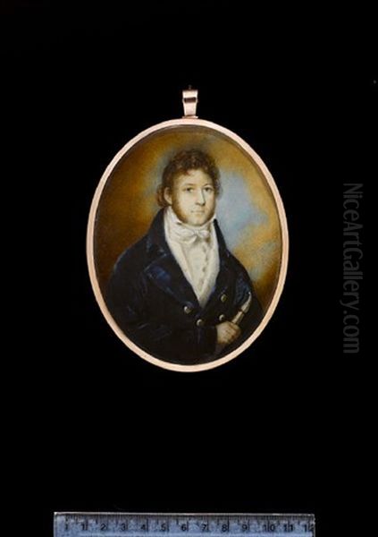 A Gentleman, Wearing Blue Coat, White Waistcoat, Frilled Chemise And Tied Stock, He Holds A Hookah In His Hand - view 1