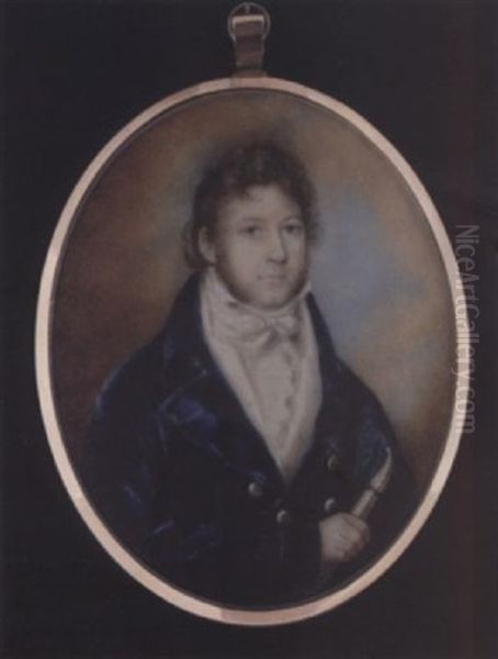 A Gentleman Wearing Blue Coat, White Waistcoat, Tied Stock And Frilled Cravat, He Holds A Hookah In His Left Hand - view 1