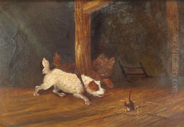 Terriers With Escaping Rat - view 1