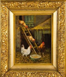 Chicken In Barnyard by Howard L. Hill