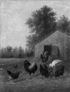 Poultry In A Barnyard by Howard L. Hill