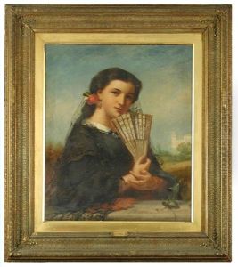 Portrait Of A Spanish Girl In A Lace Mantilla by James John Hill