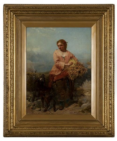 Young Girl Holding Wheat With A Goat - view 1