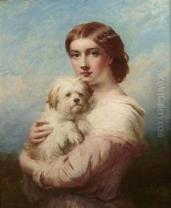 A Young Lady And Her Dog by James John Hill