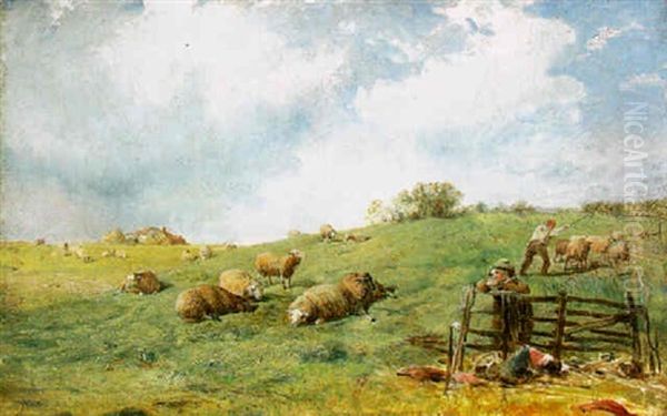 Pastoral Scene With A Shepherd And His Flock And A Child By A Fence - view 1