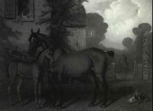 Mare And Foal Near Stable