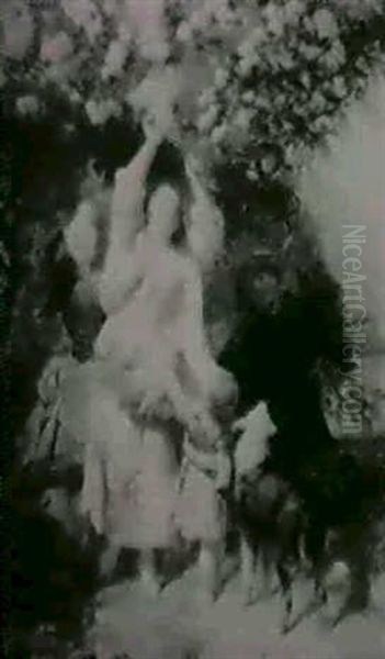 Study Of Children Picking Blossoms - view 1