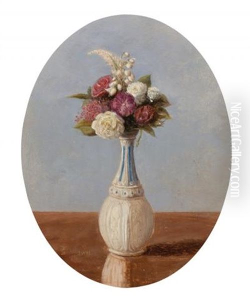 Flowers In A Milk Glass Vase - view 1