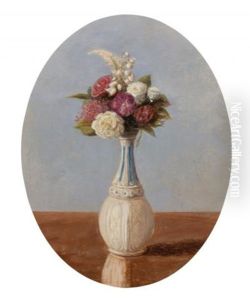 Flowers In A Milk Glass Vase by John William Hill