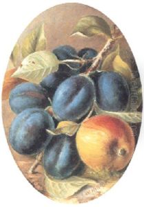 Plums And Apple by John William Hill