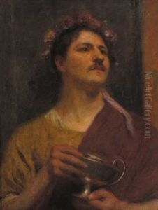 Man In Grecian Costume Holding A Silver Chalice by Nathaniel, R.H.A. Hill