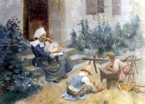 Grand-mere Bretonne Et Ses Trois Petits-enfants